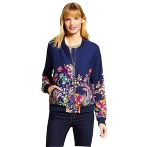 Merona Floral Bomber Jacket Style Zip Up Top Boho Flowers Colorful Sz XXL - Picture 1 of 4