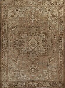 Muted semi-Antique Geometric Heriz 9x11 Area Rug Hand-knotted Living Room Carpet