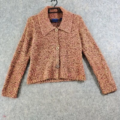 Suéter JH Collectibles Mujer Pequeño Marrón Rosa Verde Moteado Abotonado Cálido Foto 1 de 4