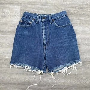 Vintage Levis Shorts 24 Blue Red Tab Jeans Cutoff Women Made in USA 80s Teens - Picture 1 of 12