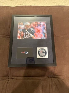 Tom Brady Patriots Framed Blue Suede Double Logo - Picture 1 of 2