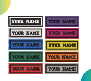 BESTSELLER Namensschild Aufnäher individuelle Namen - Farben und Größe wählbar - aufbügeln/aufnähen - Bild 1 von 7