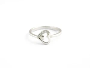 925 Sterling Solid Silver Diamond Heart Handmade Dainty Minimal Ring For Women - Picture 1 of 9