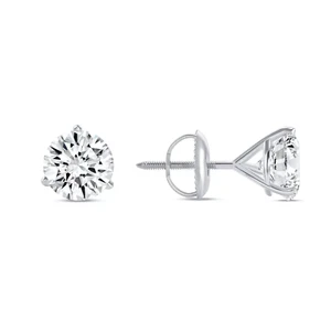 Aretes de diamantes cultivados en laboratorio de 2 quilates de corte redondo D/F VVS-VS de oro de 14 k atornillados - Imagen 1 de 6
