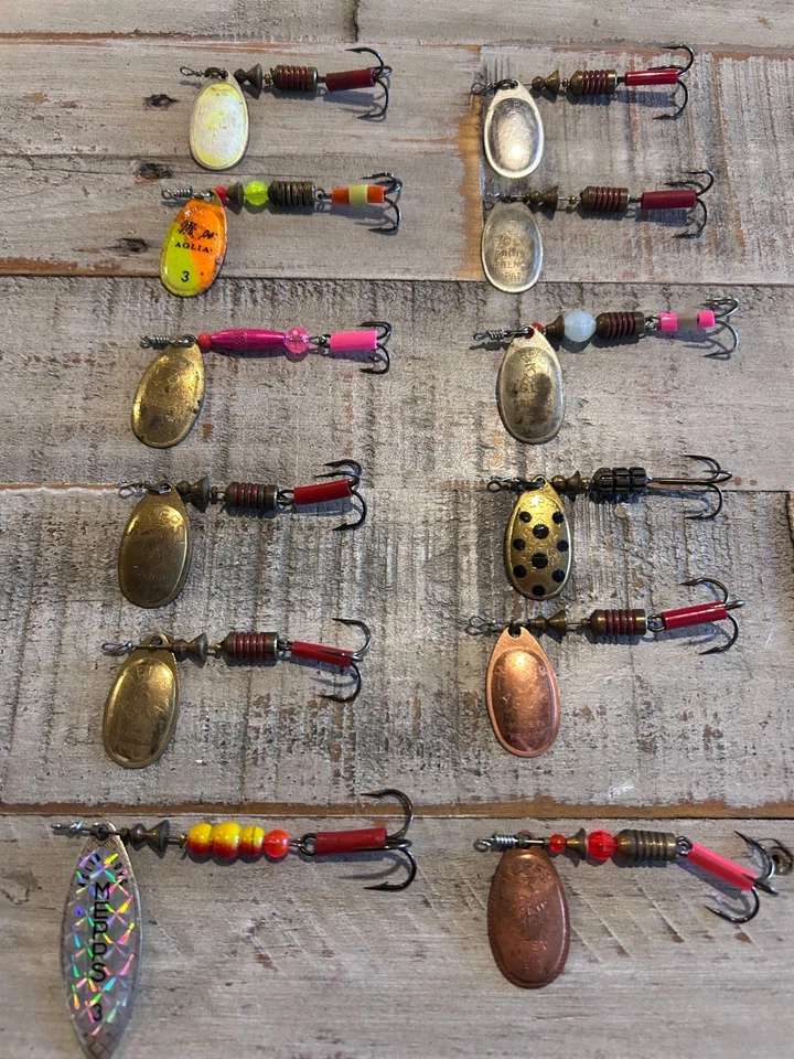 Lote Juego de 12 Señuelos Giratorios Mepps Aglia #3 De Colección Spinners Trucha Bajo Envío Gratis Foto 1 de 1