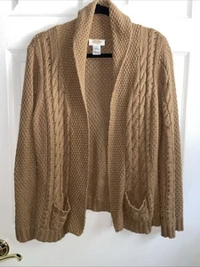 Talbots Cardian Cableknit Sweater L Cocoa Brown Fits Like Petitite - Picture 1 of 5