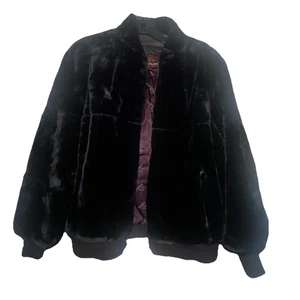 JORDACHE VINTAGE 80’s Black FAUX FUR JACKET Zip Up Shoulder Pads USA READ* Size - Picture 1 of 13