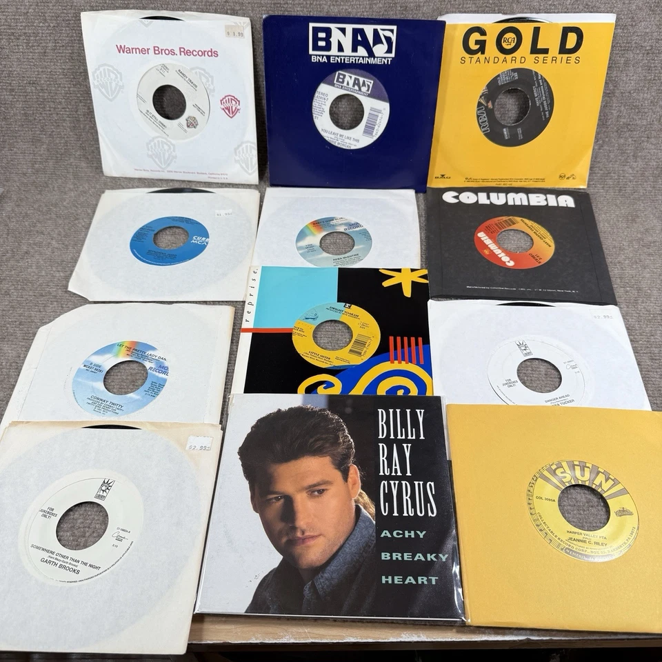 80s 90s COUNTRY Vinyl 45 rpm Record Lot of 12 Billy Ray Judds Travis Reba Tanya - Image 1 of 4