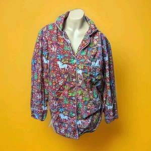 Printfresh Schlafanzug Damen XS rot Einhorn Fantasy Button Down Schlafshirt  - Bild 1 von 3
