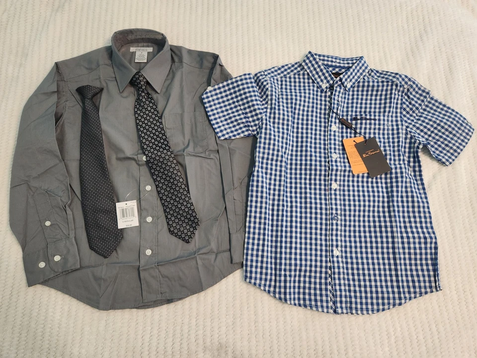 Camisa masculina Ben Sherman EUA 8-10 e Perry Ellis tamanho 8 pacote manga curta e longa - Imagem 1 de 4