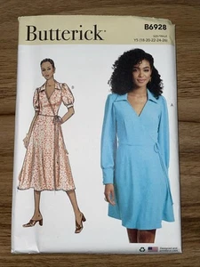 Butterick 6928 Faux Wrap Dress Gathered Sleeves Pattern Misses Size 18-26 - Picture 1 of 2