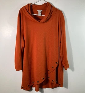 Womens Multiples Mock Neck 1/2 Sleeve Tunic Grommet Detail Orange 2X Polyester S - Picture 1 of 8