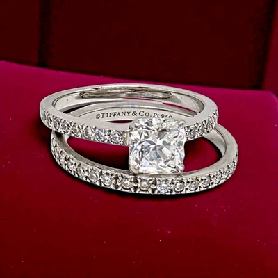 Tiffany & Co Novo Square Cushion Engagement Ring & Matching Diamond Band Size 7 - Image 1 of 4