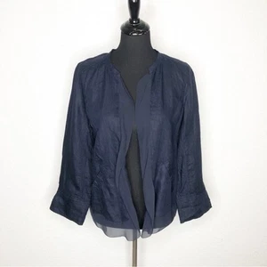 Eileen Fisher ink navy blue Irish linen silk trim open front jacket Small NWT - Picture 1 of 15