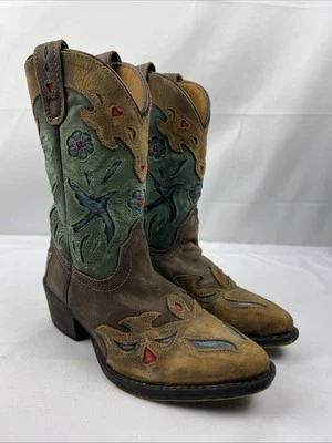 Botas infantis vintage Dan Post Bluebird incrustado bota ocidental infantil EUA 1 meninas - Imagem 1 de 4