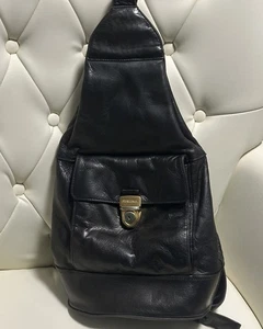 Perlina Leather Sling Bag Shoulder Bag Black Unisex Travel Vintage Cruising Bag - Picture 1 of 9