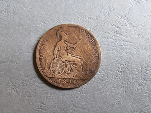 Pièce de Monnaie - One Penny Queen Victoria 1891 (Grande Bretagne Royaume Uni) - Picture 1 of 2