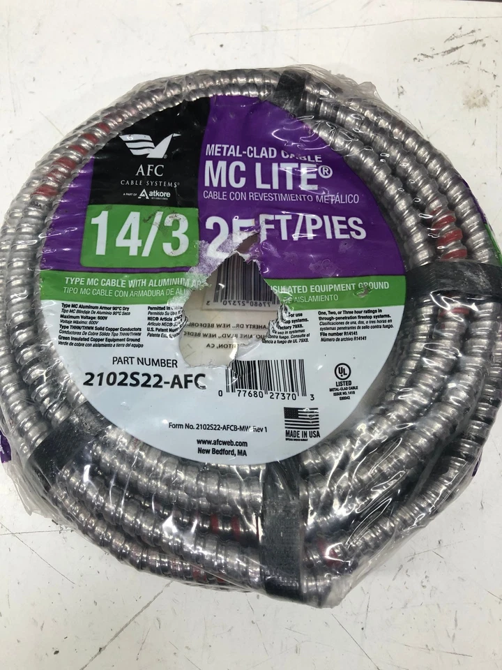 AFC Cable Systems 14/3 MC Metal Clad Cable 25FT - Image 1 of 1