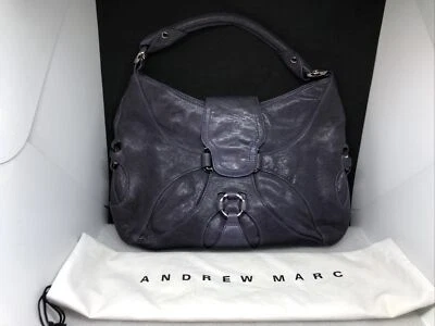 NEW Andrew Marc NY Shoulder Satchel Bag Purple Leather Soft Cutouts w Dust Bag - Image 1 of 4