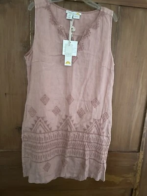 NWT C&C California Pink Peach Linen Embroidered Dress Size Medium - Image 1 of 4
