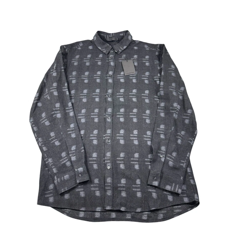 Alexander Wang Black Gray Geometric Pure Wool Mens L/S Button Front 48 NWT - Image 1 of 4