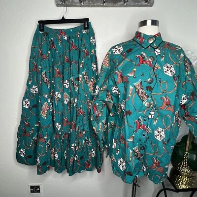 Винтажный Circle T от Marilyn Lenox Western лошадь родео ковбой ранчо юго-запад комплект M - Изображение 1 из 4