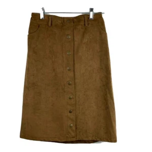 Curations Damen Kunst Wildleder Knopfleiste Rock Braun Taschen Gefüttert Stretch S Neu - Bild 1 von 8