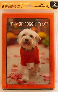 Halloween White Dog & Black Cat Pack of 6 Cards & Envelopes, 3 each of 2 Designs - Picture 1 of 2