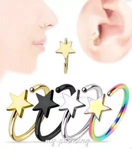 2pcs. 20g 5/16" Star Titanium IP 316L Surgical Steel Ears Tragus Nose Hoop Ring - Picture 1 of 2
