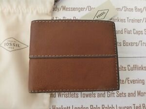 FOSSIL Leather Wallet ETHAN Traveller Med Brown Tri-fold Style Wallets BNWT R£42