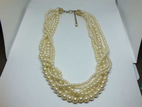 OFF WHITE Bellissima Collana Perline Tono Oro Bianco Off 5 Fili 16 20" BELLA