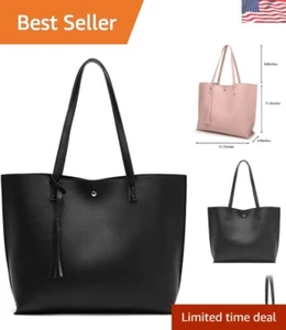 Soft Faux Leather Tote Bag with Magnetic Closure - Ideal for Shopping and Work - Picture 1 of 9