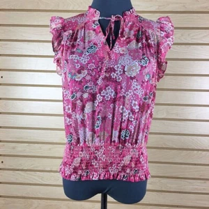NWT Rachel Zoe Tank Top Women S Pink Floral Polyester Ruffle Sleeveless Pullover - Picture 1 of 12