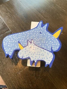 Vintage Whimsical large paper clip Wooden Art Yoko Ono John Lennon Blue Rhino - Picture 1 of 2