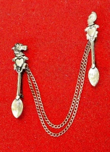 SPILLA VINTAGE ANNI 40 STERLING CAVALIERE-CAVALLO-CUORE CUCCHIAIO SWAG - Foto 1 di 3