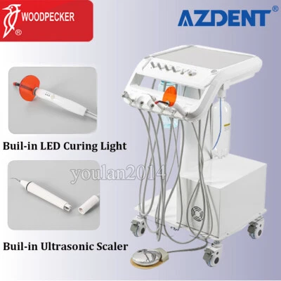 AZDENT Portable Dental Delivery Unit Cart Syringe Suction with Air Compressor 110V