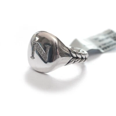 Anillo DAVID YURMAN Nuevo Pavé Inicial Letra N Pinky en Diamante y Plata Talla 4.5 Foto 1 de 4