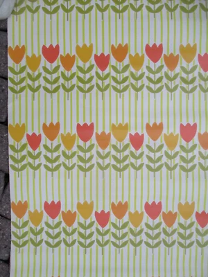 Papel pintado vintage antiguo 1950 rayas tulipán 7-? Cocina de granja de 21,5" de ancho yardas Foto 1 de 4