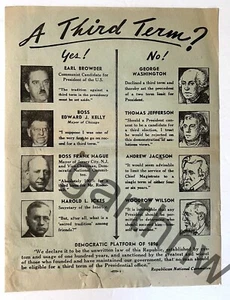 RNC ANTI- 3RD TERM FOR FRANKLIN ROOSEVELT 1940 RED BAITING WENDELL WILLKIE FLYER - Picture 1 of 2