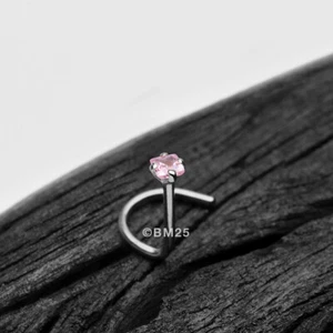 14 Karat White Gold Square Prong Set Gem Sparkle Nose Screw Ring - Picture 1 of 4