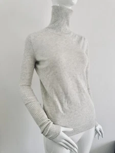Bassike Maglione Maglione Slim Costina Girocollo Cashmere Maglia Lana Écru Ta... - Foto 1 di 23