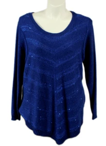 AGB Woman Sweater Blue Sparkles Size 3X Chevron Pattern VGC - Picture 1 of 4
