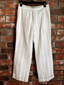 Evan Picone Dress Pants Linen Blend Wide Leg Yellow Beige Striped Lined Size 6P - Picture 1 of 6
