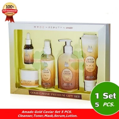 SET Amado Gold Caviar 5 piezas.Limpiador,Tóner,Máscara,Suero,Loción. [Arrugas, radiante] Foto 1 de 4
