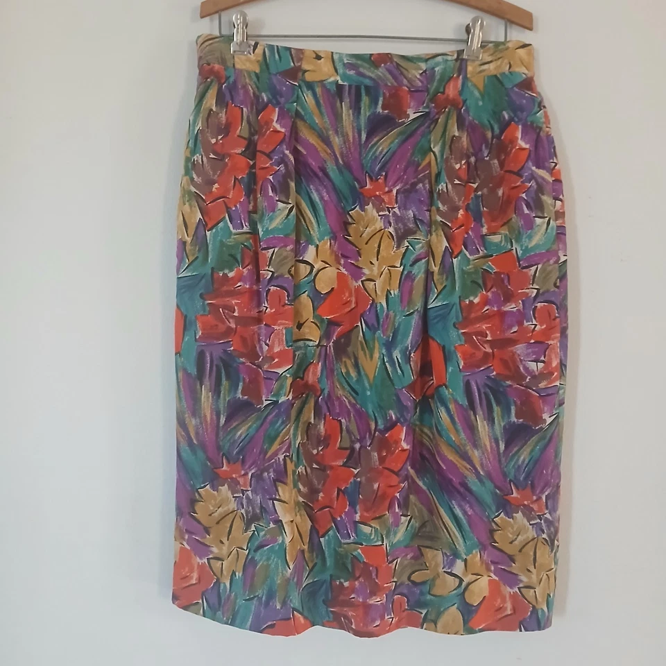 Falda midi de seda artística vintage August para mujer talla 1X colorida retro  Foto 1 de 4