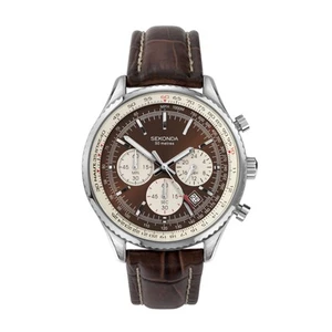 Men's Quartz Watch with Brown Dial Chronograph Display and Brown Leather - Picture 1 of 5