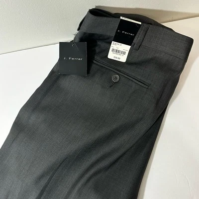 NWT J Ferrar Men’s Gray Slacks Dress Pants 38x32 Pleated Polyester  - Image 1 of 4