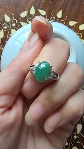 Genuine Green 4.6ct Jadeite Jade (Type A) 925 Silver Ring SIZE Adjustable - Picture 1 of 15
