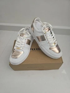 Dune London Elysium Leather Side-Detail Lace-Up Trainers White/Gold Uk 6 H60 - Picture 1 of 10