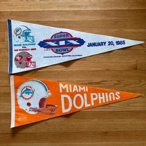 Vintage NFL Miami Dolphins Felt Flag Pennants Set of 2 Superbowl 1985 Orange - Picture 1 of 7